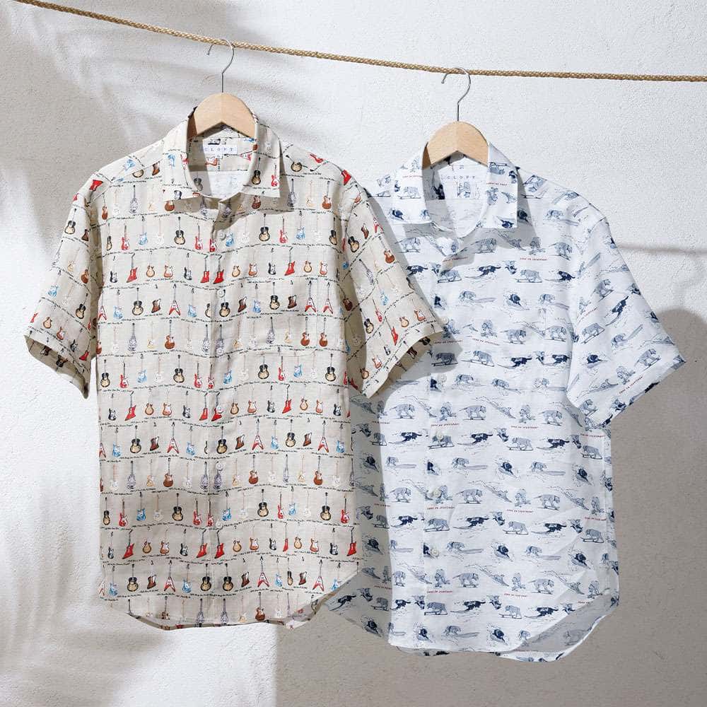 リネン100％のプリントシャツ