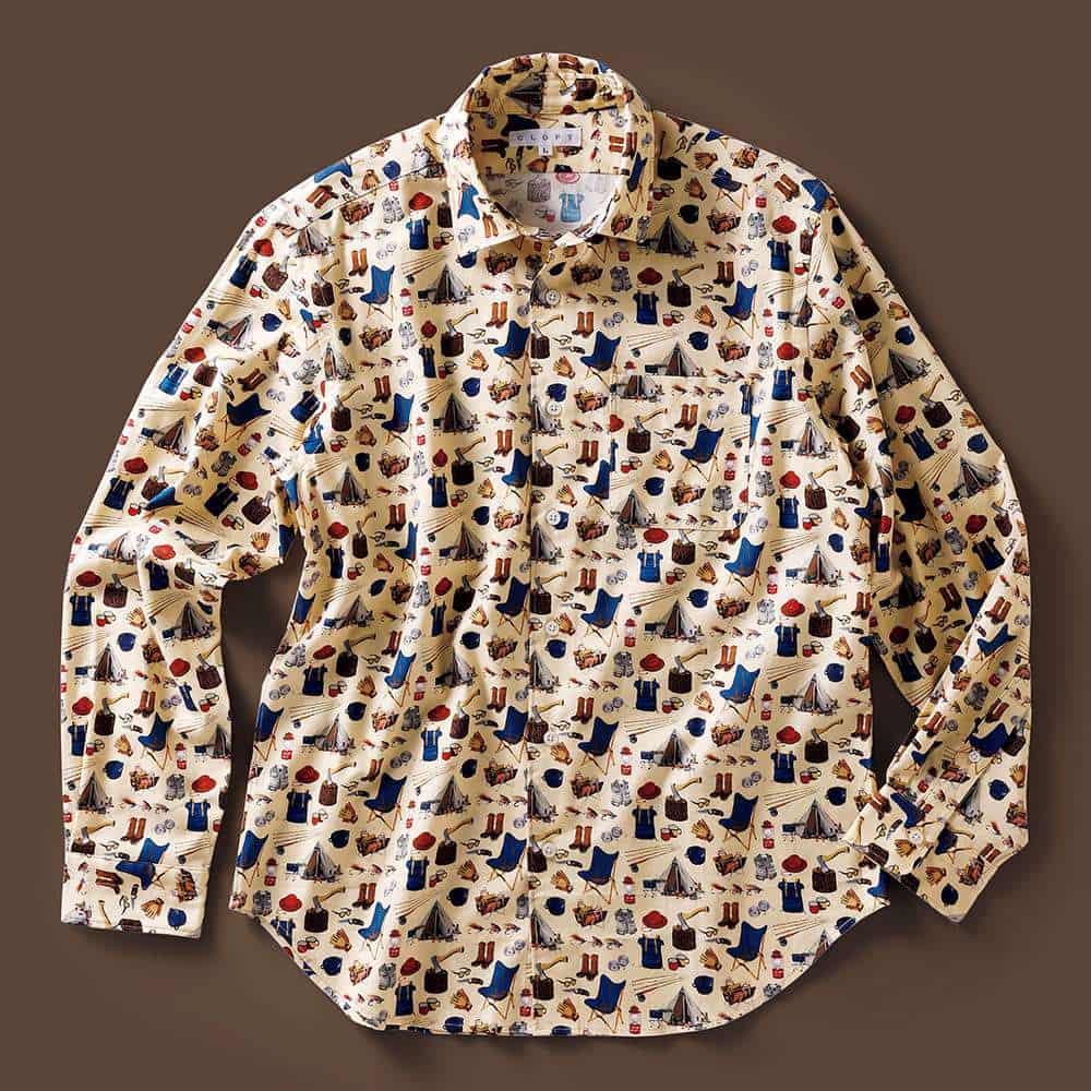 コットンヴィエラ生地シャツ キャンプ柄