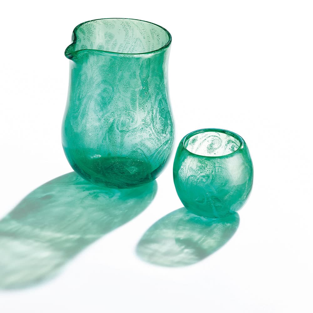 琉球ガラス　片口とぐい呑み「渦」イラブチャー