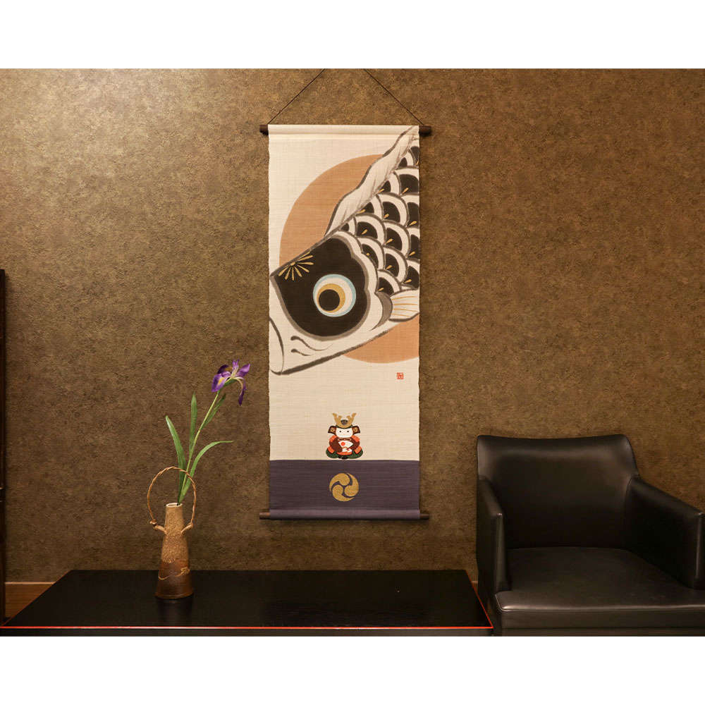 手描きタペストリー　若武者