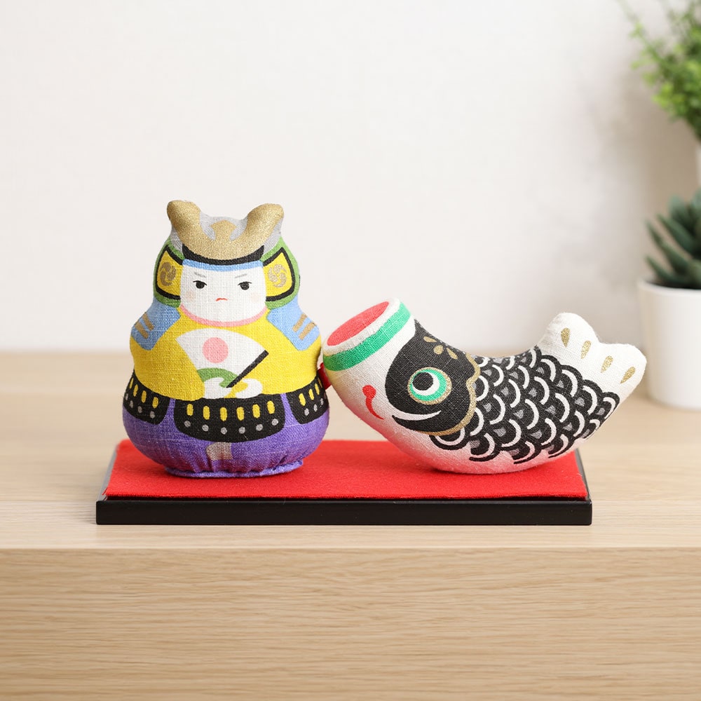 麻人形「若武者とこいのぼり」台座付き