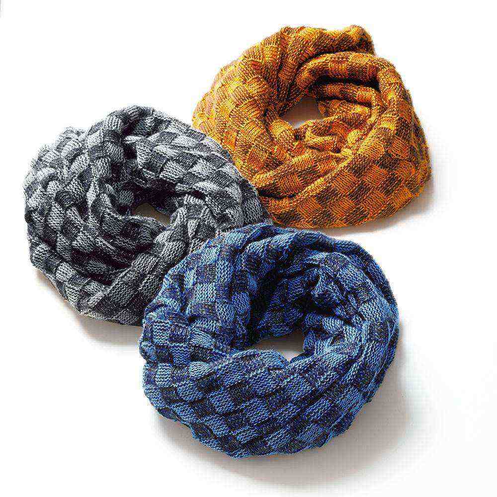 オリジナル・オーガニックコットンとシルクの市松柄ネックウォーマー