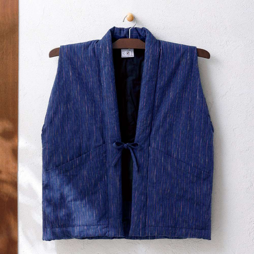 オリジナル・遠州綿紬ゆったり袖なし綿入れ半纏