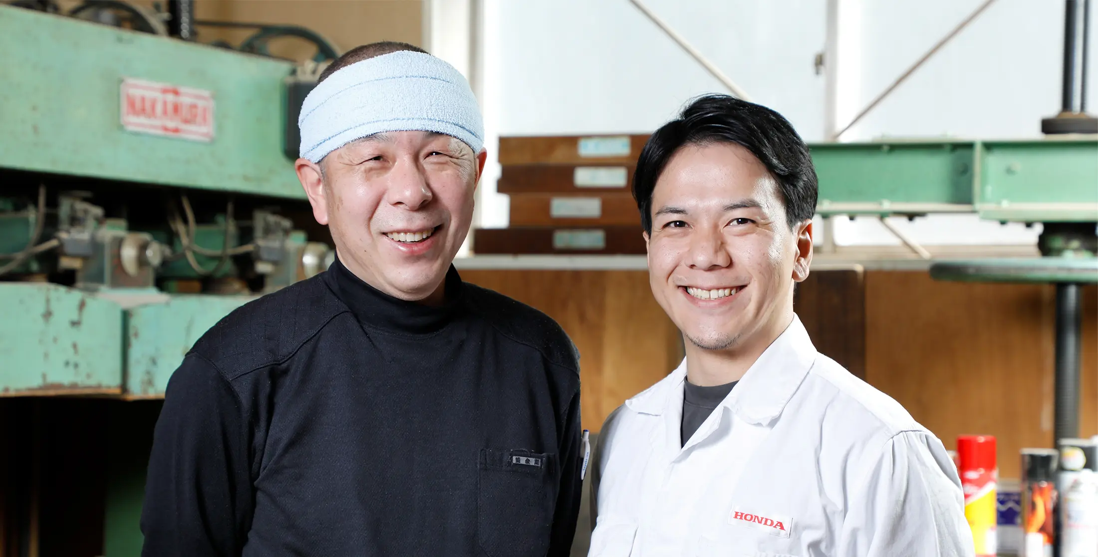 木工のデン 神野克昭さんと、本田技研工業サービスパーツ開発課 甲斐義大さん