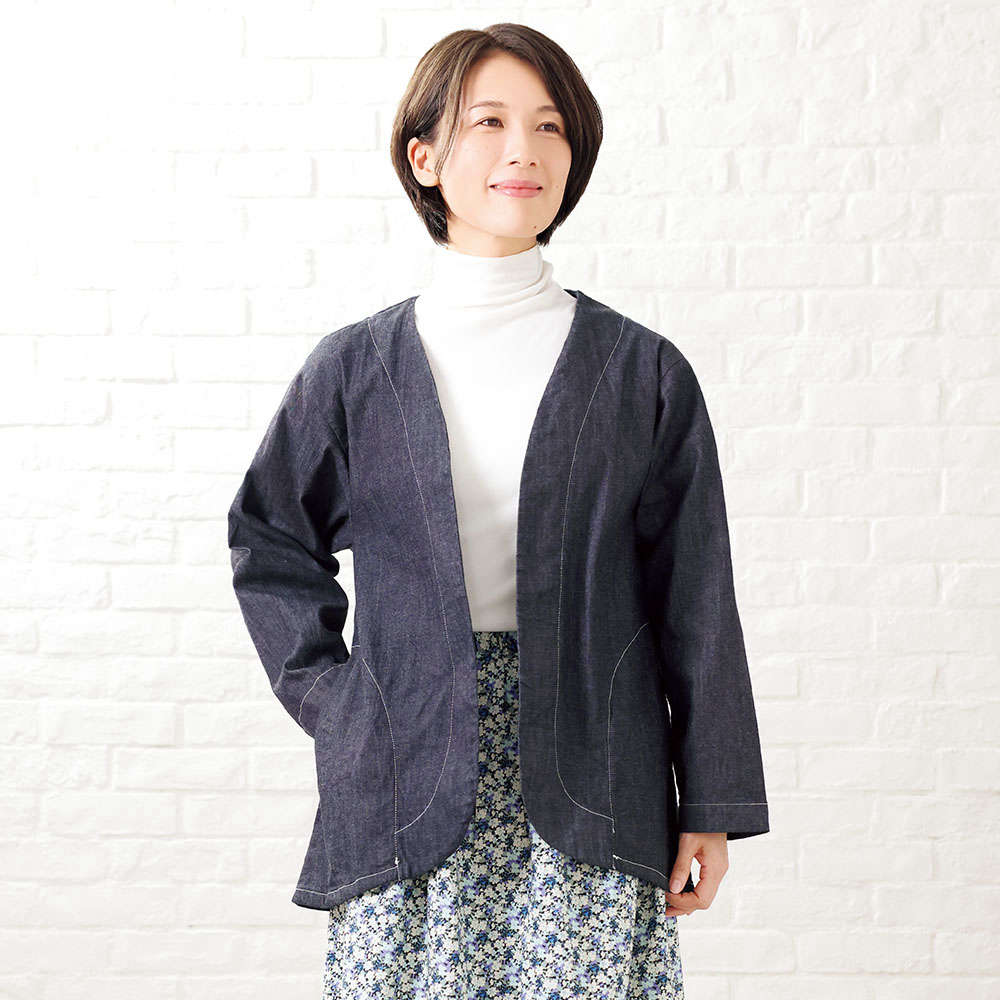 7オンスストレッチデニムノーカラージャケット