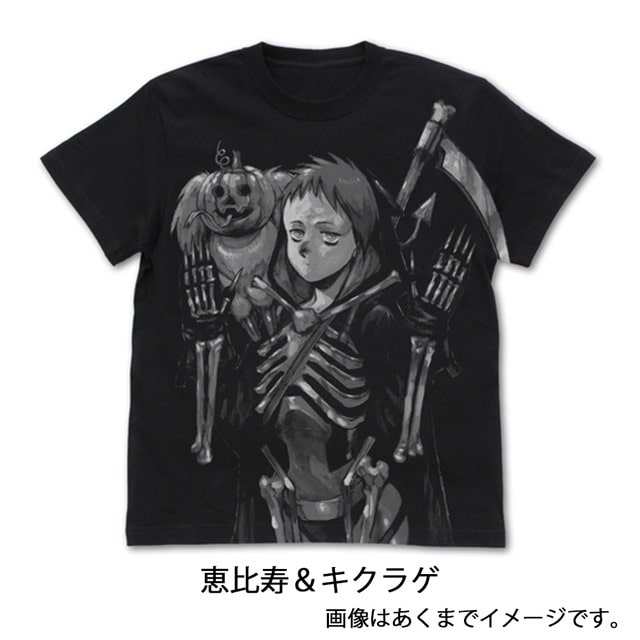 『ドロヘドロ』 恵比寿＆キクラゲ オールプリントTシャツ BLACK