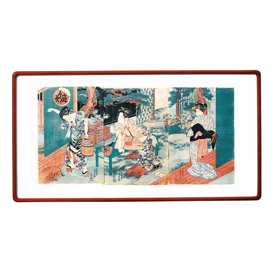 歌川国貞の美人画三枚続「庭すゞみ」