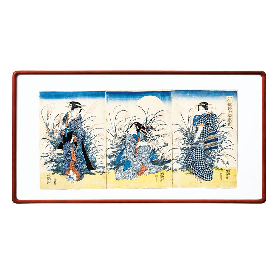 溪斎英泉の美人画三枚続「四季之内穐の七草之光景」