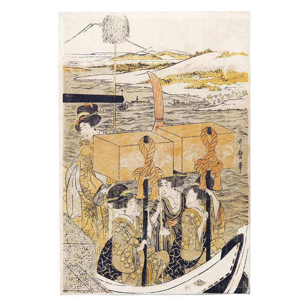 喜多川歌麿の美人画「女行列川渡り」